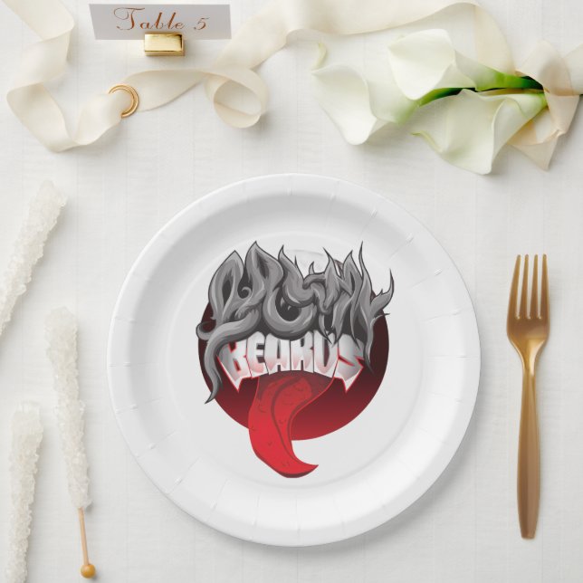 La imagen muestra un plato de papel blanco (Boda)