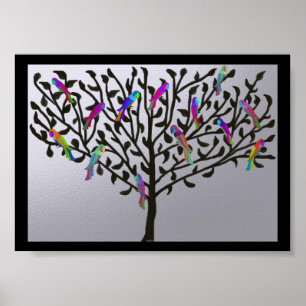 La impresión del árbol de loros metálicos