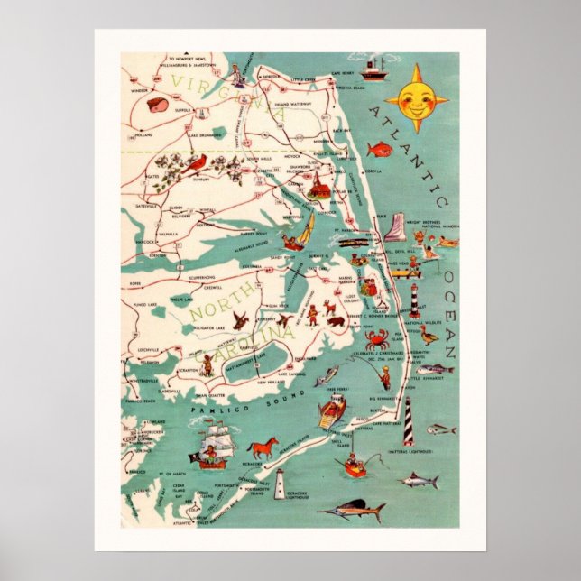 La impresión del mapa de Outer Banks (Frente)