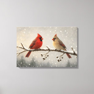 La impresión en lienzo de Winter Cardinals pareja