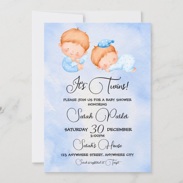 La invitación a Baby Shower de los gemelos (Anverso)