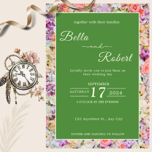 La invitación a bailar con rosas moradas y blancas