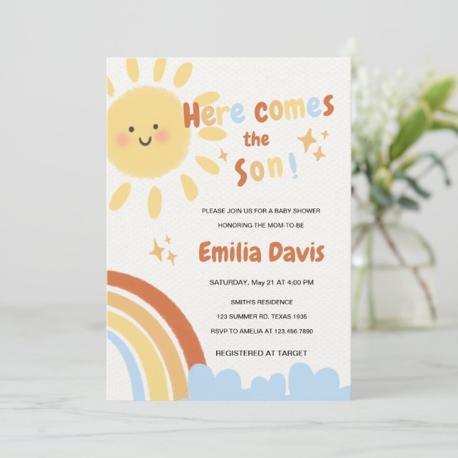 La invitación a la Baby Shower de Sunshine llega a (Anverso de pie)