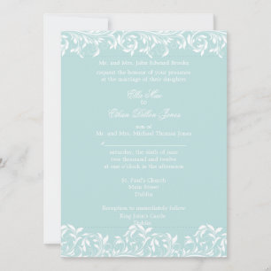 La invitación a la boda blanca y azul de Sarah Jan