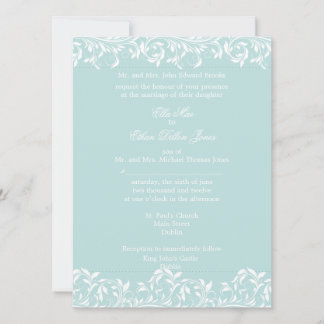 La invitación a la boda blanca y azul de Sarah Jan