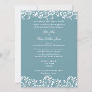 La invitación a la boda blanca y azul de Sarah Jan