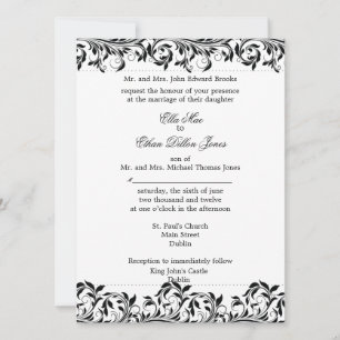 La invitación a la boda blanca y negra de Sarah Ja