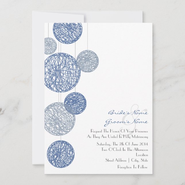 La invitación a la boda de Blue Twine Globes (Anverso)