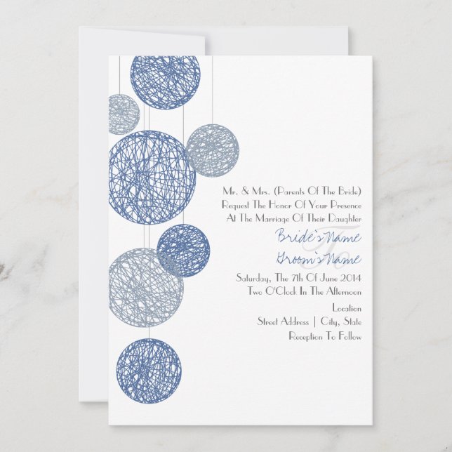 La invitación a la boda de Blue Twine Globes (Anverso)