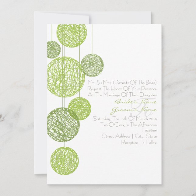 La invitación a la boda de Green Twine Globes (Anverso)