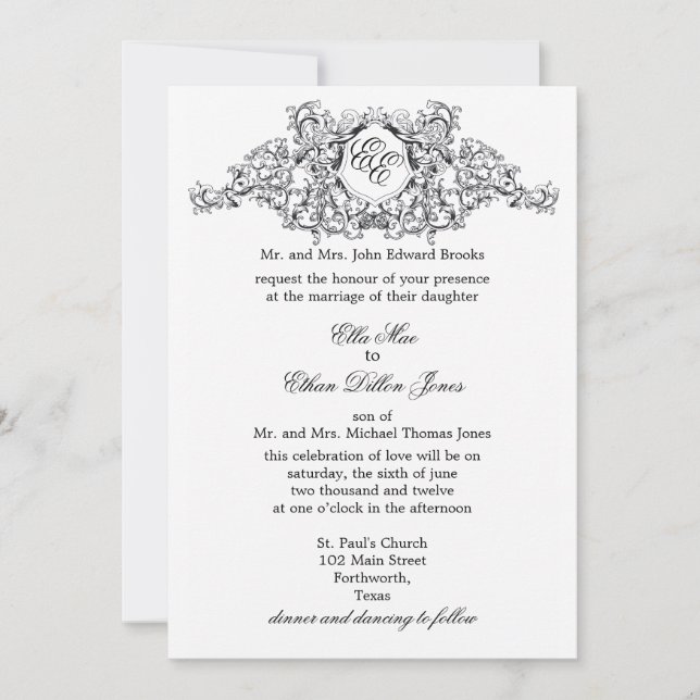 La invitación a la boda de monograma de 'Kate' (Anverso)
