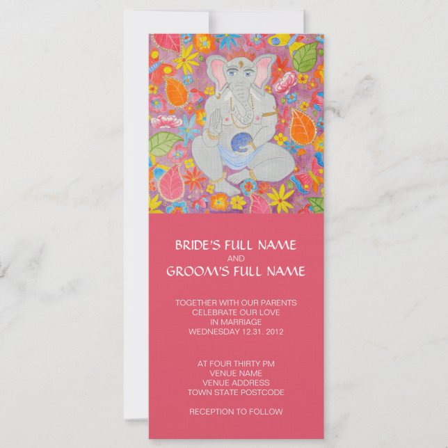 La invitación a la boda en Ganesh es rosa (Anverso)