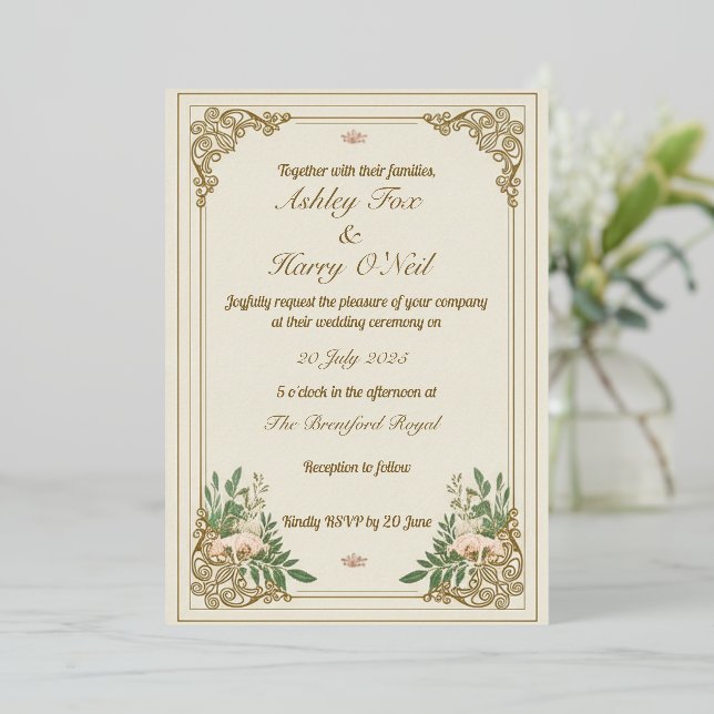 La invitación a la boda floreciente ornamental (Anverso de pie)