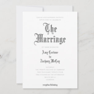 La invitación a la boda matrimonial en letra negra
