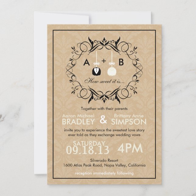 La invitación a la boda moderna del Cakepop de amo (Anverso)