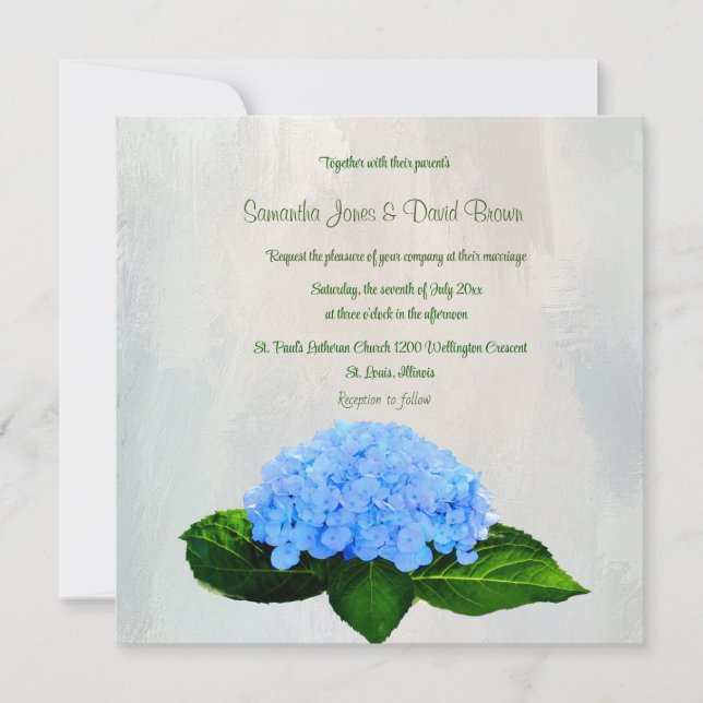 La invitación a la boda personalizada Blue Hydrang (Anverso)