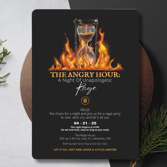 La invitación a la fiesta de la ira de la hora (The Angry Hour Rage Party Invitation for those who are desperate to let it all out.)