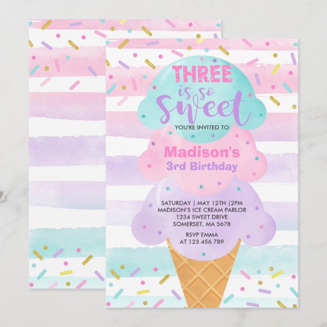 La invitación al helado tres es dulce tercer cumpl (Anverso / Reverso)