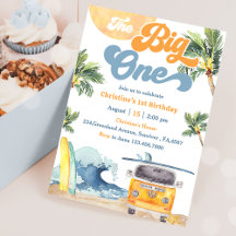 La invitación al primer cumpleaños de Big One Surf