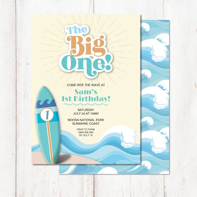 La invitación al primer cumpleaños de Big One Surf (Subido por el creador)