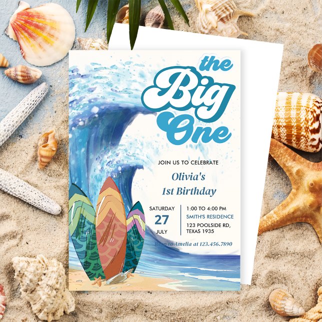 La invitación al primer cumpleaños de Big One Surf (Subido por el creador)
