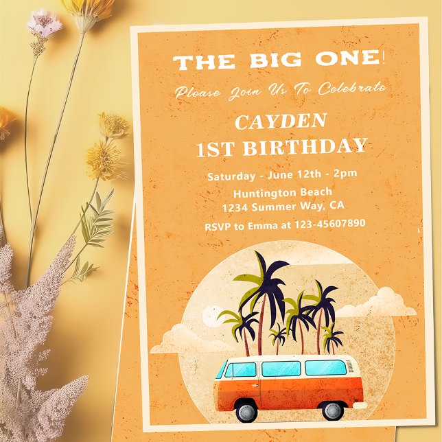 La invitación al primer cumpleaños de Big One Surf (Subido por el creador)