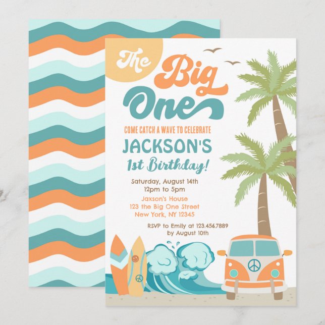 La invitación al primer cumpleaños de Big One Surf (Anverso / Reverso)