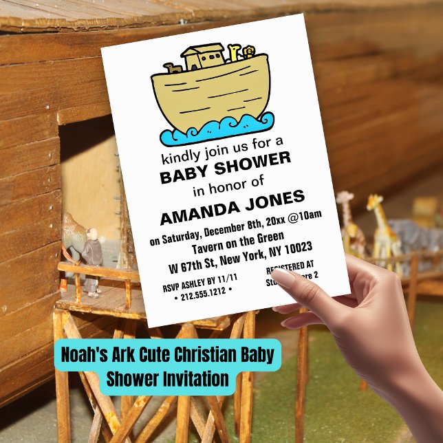 La invitación cristiana a la Baby Shower de Noé (Noah's Ark Cute Christian Baby Shower Invitation)