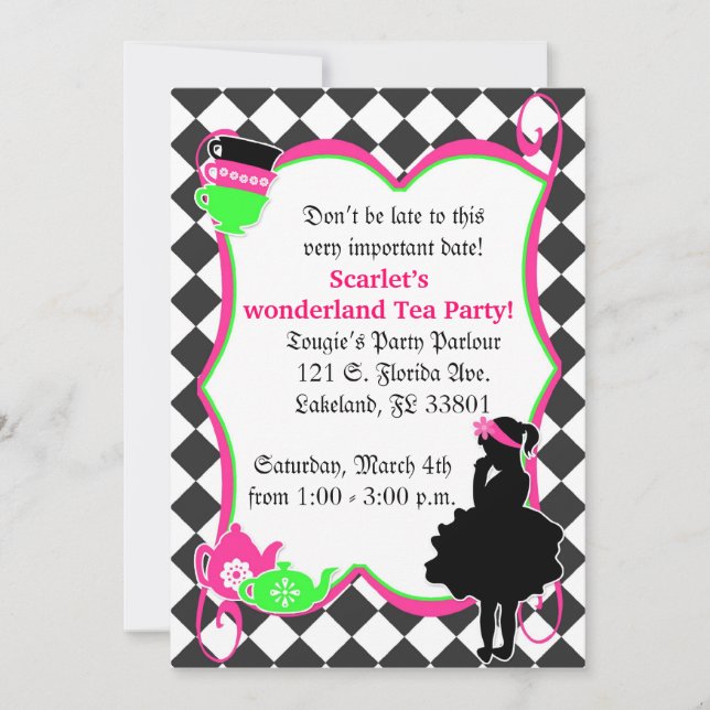 La invitación de Alice para un Fiesta del té malo (Anverso)