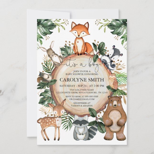 La invitación de Baby Shower de Boy Rustic Woodlan (Anverso)
