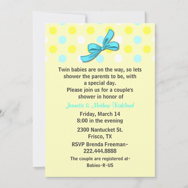 La invitación de Baby Shower de la pareja de bebés (Anverso)