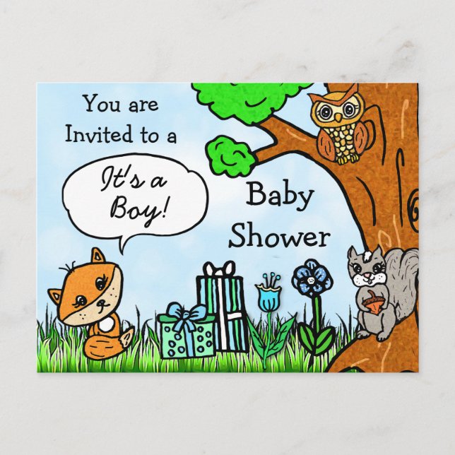La invitación de Baby Shower de Little Fox Boy (Anverso)