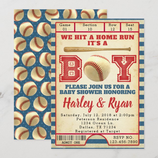 La invitación de Baby Shower del béisbol invita (Anverso / Reverso)