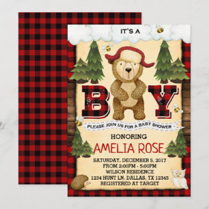 La invitación de Baby Shower del oso del leñador