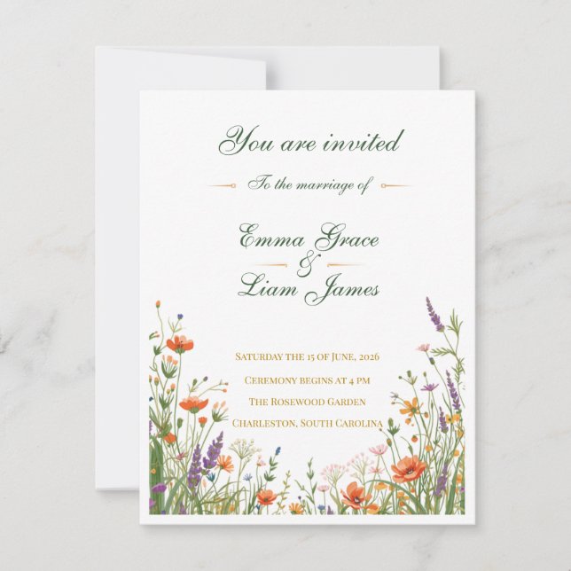 La Invitación de Boda Floral de Prado de Flores Si (Anverso)