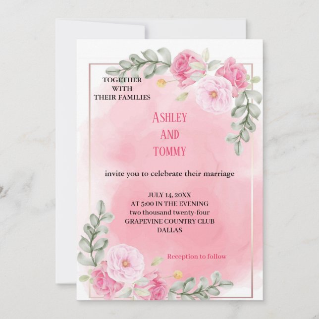 la invitación de boda rosa más bonita (Anverso)