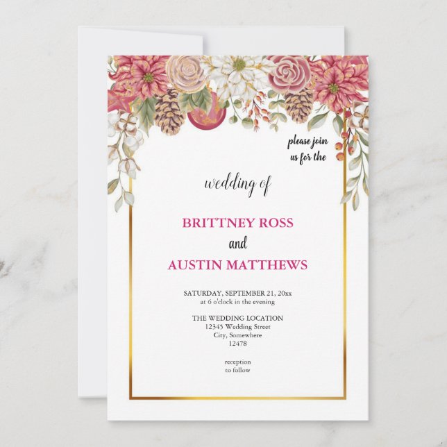 la invitación de boda rosa más bonita (Anverso)