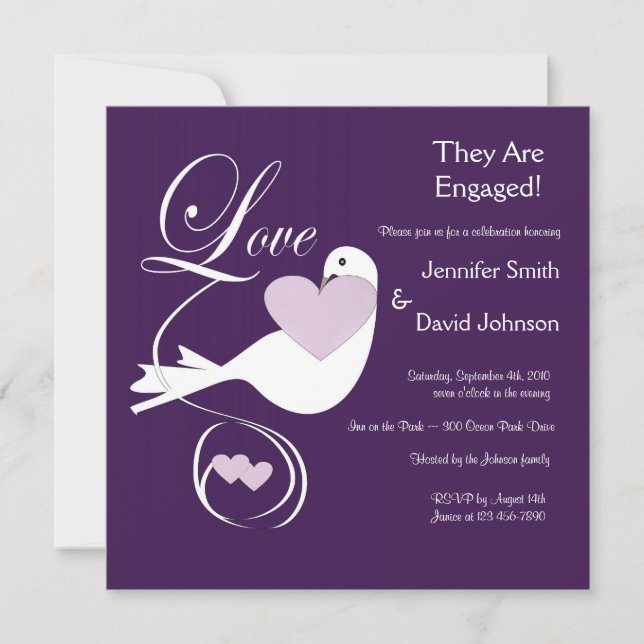 La Invitación de compromiso de Love Dove (Anverso)
