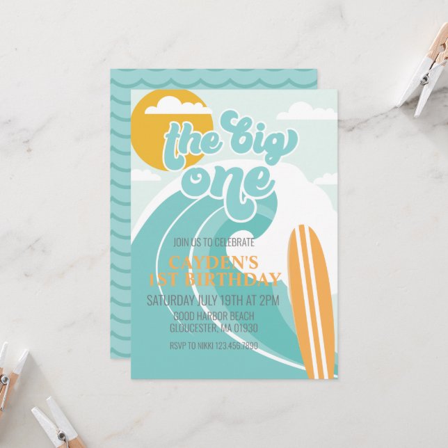 La invitación de cumpleaños de Big One Wave Beach (Anverso/Reverso In Situ)