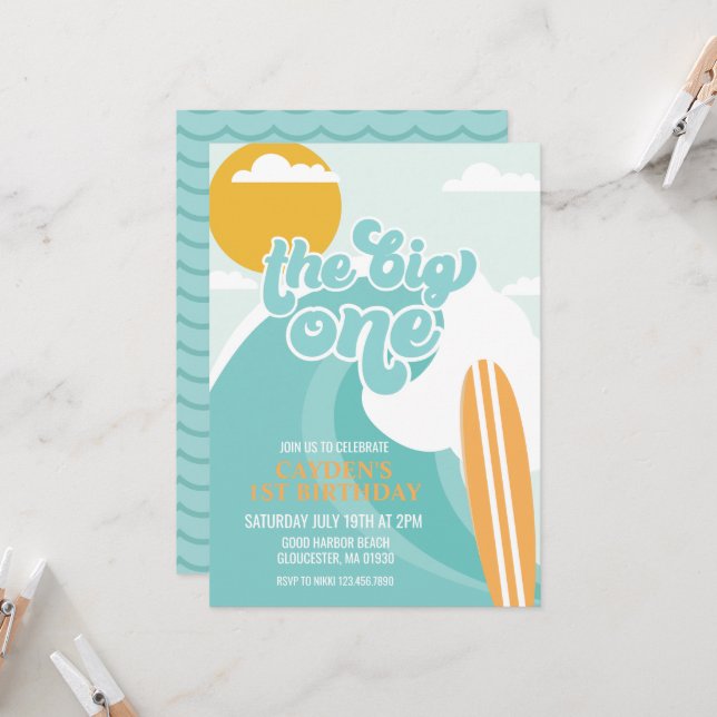 La invitación de cumpleaños de Big One Wave Beach (Anverso/Reverso In Situ)