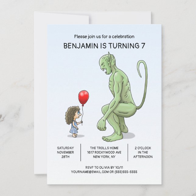 La invitación de cumpleaños de la niña y el duende (Anverso)