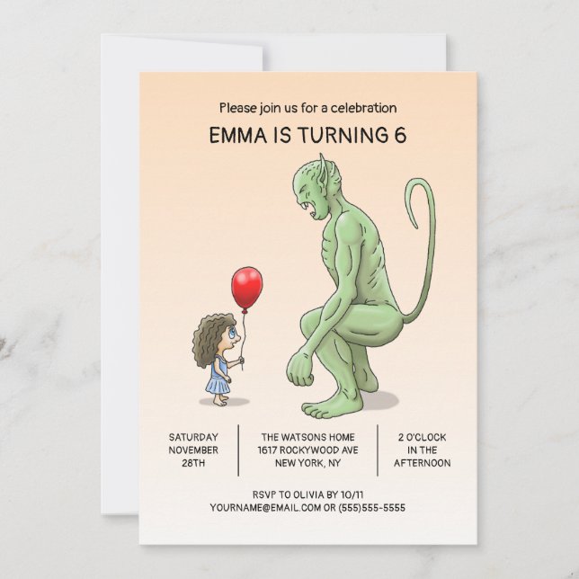 La invitación de cumpleaños de la niña y el trol (Anverso)