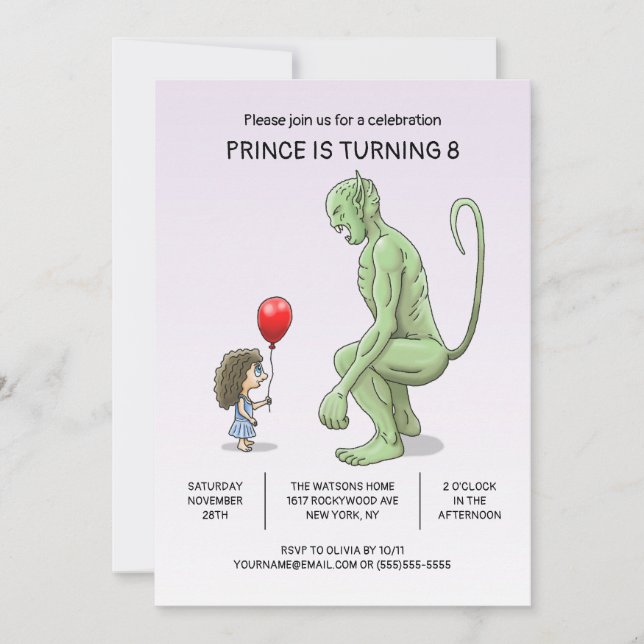 La invitación de cumpleaños de la niña y el trol (Anverso)