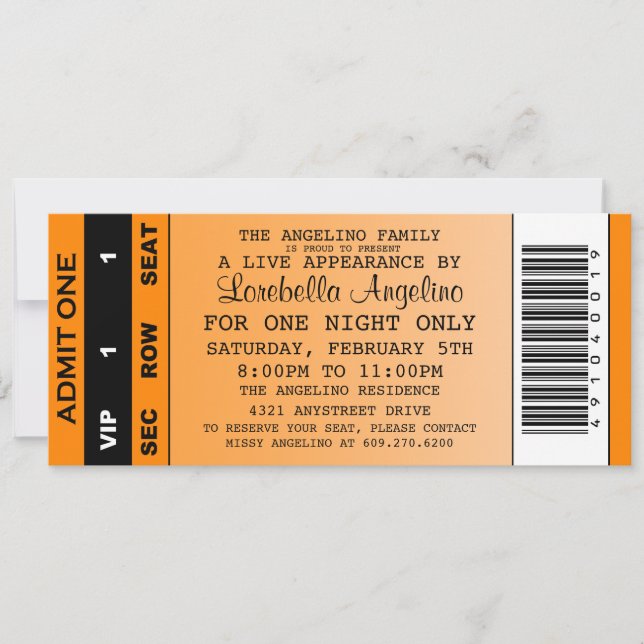 La invitación de cumpleaños del billete VIP (Naran (Anverso)