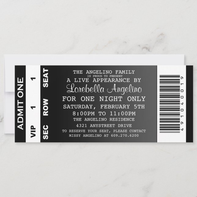 La invitación de cumpleaños del billete VIP (negro (Anverso)