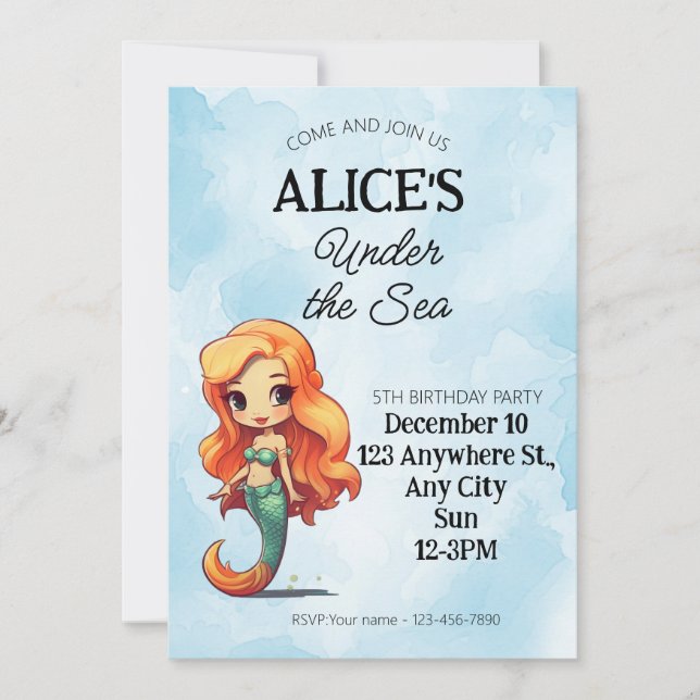 La invitación de cumpleaños del Fiesta de la Pisci (Anverso)