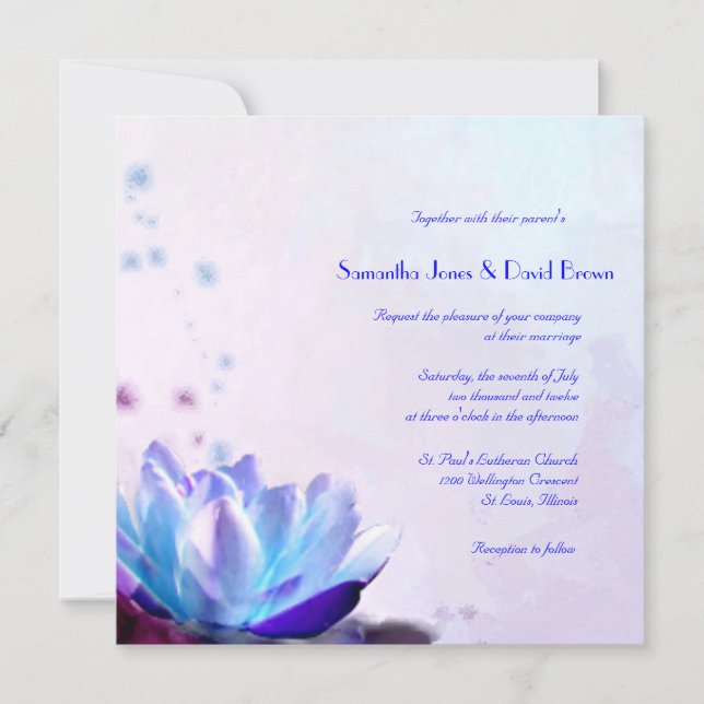La invitación de la boda del lirio de agua azul (Anverso)
