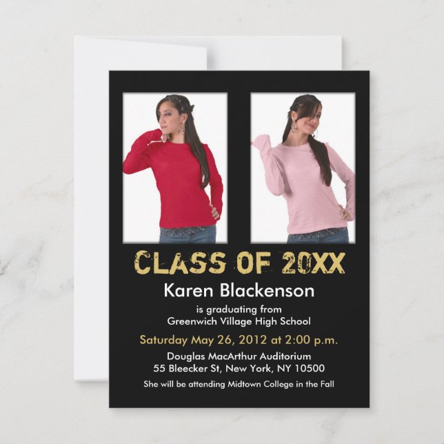 La invitación de la graduación añade el oro negro (Anverso)