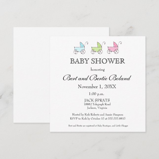 La invitación de los trillizos a Baby Shower (Anverso / Reverso)