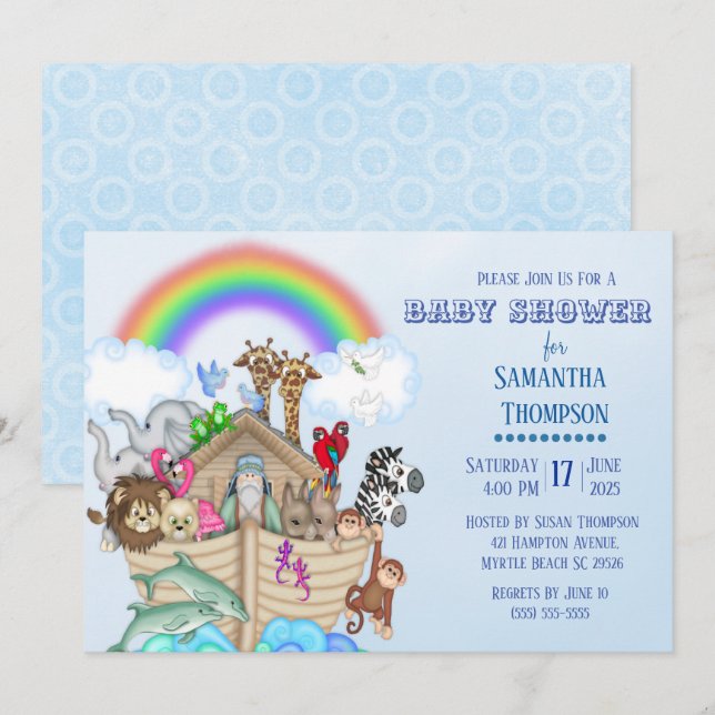 La invitación de Noah a la Baby Shower arca (Anverso / Reverso)